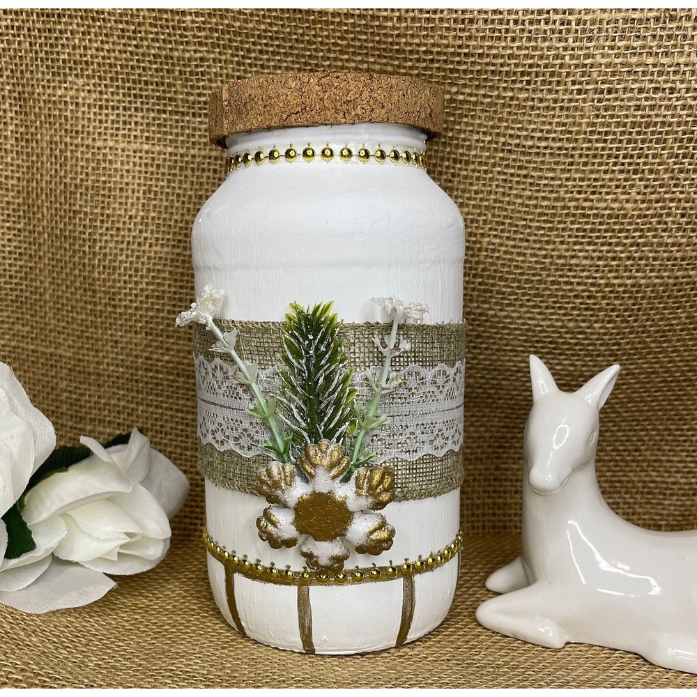 Hand painting Christmas Jar with snowflake / Christmas decorative jars